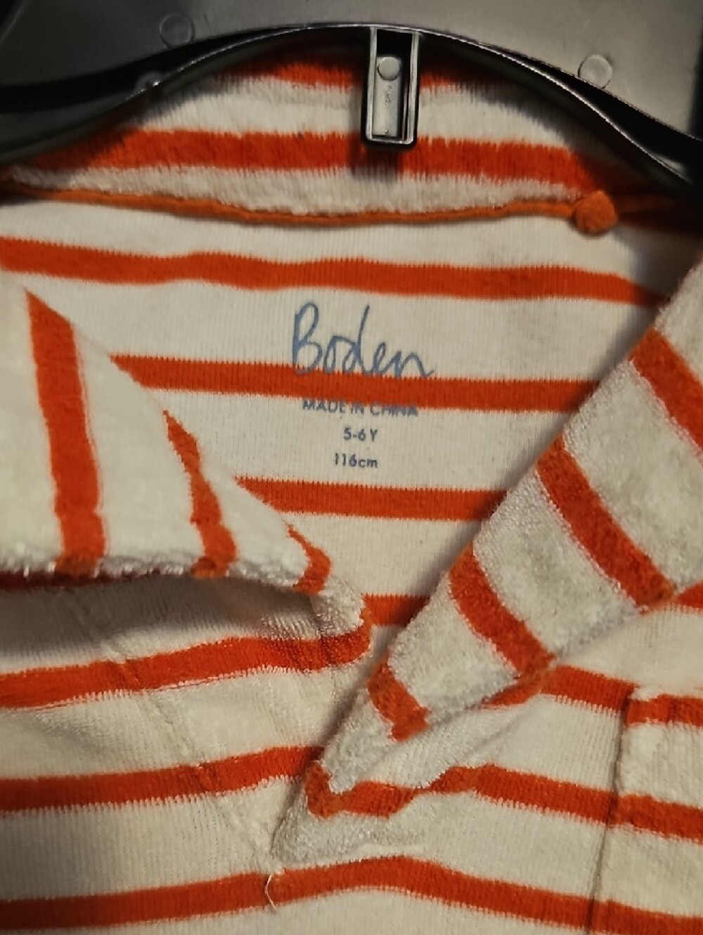 Boden White and Orange Terry Towel Cloth Striped Polo for Kids - Picture 2 of 4
